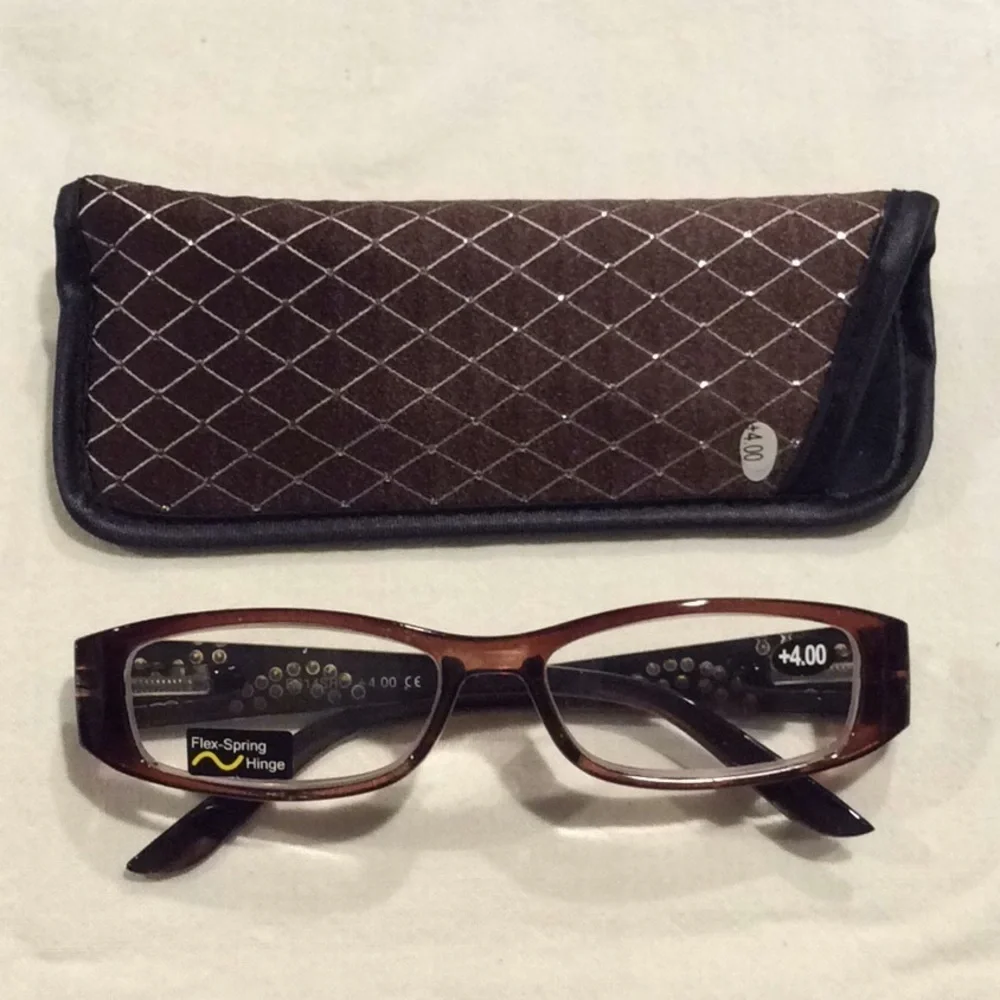 Brown with Bling Reading Glasses & Case, Strength 4.00